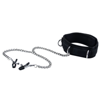 Ouch By Shots Ouch! Adjustable Velcro Collar with Soft Lining & Nipple Clips Juodas