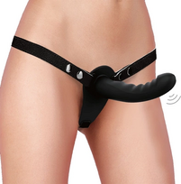 Ouch By Shots Shots Dual Vibrating Silicone Adjustable Strap-On Juodas 10-Speed