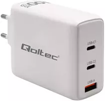 Adapteris Įkroviklis tinklo 100 W gan 5-20 V 15-5 A 2 x usb-c pd 1 usb qc 3.0 baltas Qoltec
