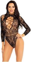 Leg Avenue Bodystockings Leg Avenue High Neck Lace & Mesh Bodysuit, Thong Back, One Size