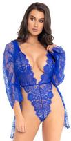 Leg Avenue Teddies Mėlyna Leg Avenue Mėlyna Lace Teddy & Robe Set 3-Piece Medium