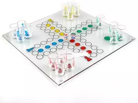 Froster Stiklinis ludo žaidimas su taurelėmis ir kauliukais, suaugusiems