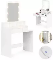 Kosmetinis staliukas su veidrodžiu ir LED apšvietimu, 3 spalvų ryškumo reguliavimas, ModernHome