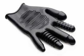 XR Brands Pleasure Poker Multi-Texture Intimate Glove, Juodas, Universal Size