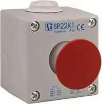 Spamel 1 skylučių grybų mygtukas raudonas 1R pilkas IP65 (SP22K1\ 04-1)