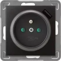 Ospel Vieno lizdo Impresja GP-1YZPUSB/m/50 su įžeminimu ir sklendėmis su USB įkrovikliu 2.1A antracitas