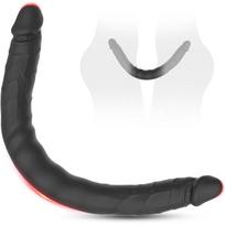 400 mm dvipusis skaidrus silikoninis dildo, juodos spalvos, XXL dydis