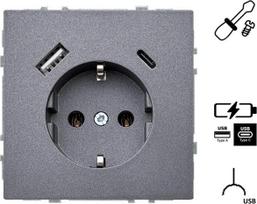 Liregus Kištukinis lizdas ir USB A+C kroviklis LIREGUS MODERN,juoda