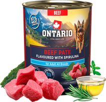 Šlapias šunų maistas Ontario Adult Pate, jautiena/spirulina, 0.8 kg