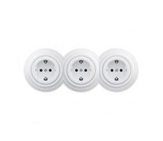Reblig - Triguba retro buitinė rozetė su rėmeliu SCHUKO 230V sniego baltos spalvos