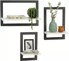 Relaxdays Sieninės lentynos rinkinys 3 vnt., MDF, metalas, tvirtinamos prie sienos, saugojimo sistema