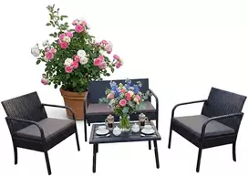 Lauko baldų komplektas Relaxdays Sodo baldų komplektas 4 dalių rotango lauko juodas