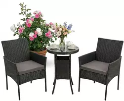 Lauko baldų komplektas Relaxdays Sodo baldų komplektas 3 dalių, rotango, lauko, 2 vietų, juodas