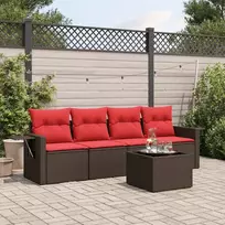 Lauko baldų komplektas 5 dalių sodo sofų komplektas su pagalvėlėmis, rudas, poliratanas