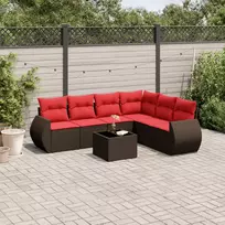 Lauko baldų komplektas 7 dalių sodo sofų komplektas su pagalvėlėmis, rudas, poliratanas
