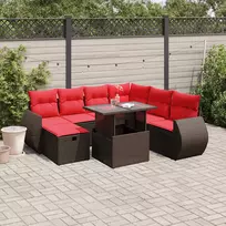 Lauko baldų komplektas 8 dalių sodo sofų komplektas su pagalvėlėmis, rudas, poliratanas