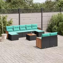Lauko baldų komplektas 10 dalių sodo sofų komplektas su pagalvėlėmis, juodas, poliratanas
