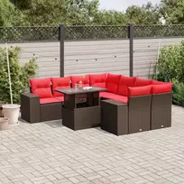 Lauko baldų komplektas 9 dalių sodo sofų komplektas su pagalvėlėmis, rudas, poliratanas