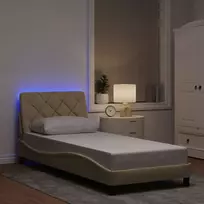 Lova Lovos rėmas su LED šviesa, be čiužinio, kreminės spalvos, 80x200 cm, audinys