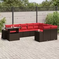 Lauko baldų komplektas 10 dalių sodo sofų komplektas su pagalvėlėmis, rudas, poliratanas