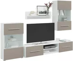 TV staliukas 5 dalių televizoriaus spintelės su LED apšvietimu, akmens pilkos spalvos, inžinerinė mediena