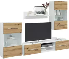 TV staliukas 5 dalių televizoriaus spintelės su LED apšvietimu, dirbtinio ąžuolo spalvos, inžinerinė mediena