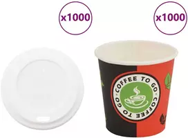 Popieriniai kavos puodeliai su dangteliais, 1000 vnt., 120 ml, 12 uncijų