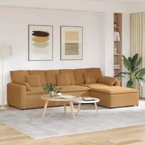 Modulinė sofa su pakoja ir pagalvėlėmis, smėlio spalvos