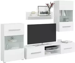 TV staliukas 5 dalių televizoriaus spintelės su LED apšvietimu, matinės baltos spalvos, inžinerinė mediena