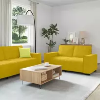 Lauko baldų komplektas 3 dalių sofos komplektas su pagalvėlėmis, geltonas aksomas