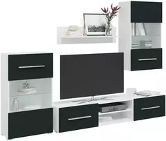 TV staliukas 5 dalių televizoriaus spintelės su LED apšvietimu, matinės indigo spalvos, inžinerinė mediena