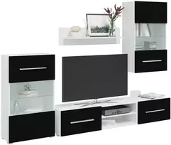 TV staliukas 5 dalių televizoriaus spintelės su LED apšvietimu, matinės juodos spalvos, inžinerinė mediena