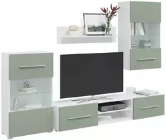 TV staliukas 5 dalių televizoriaus spintelės su LED apšvietimu, alyvuogių žalios spalvos, inžinerinė mediena
