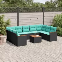 Lauko baldų komplektas 10 dalių sodo sofų komplektas su pagalvėlėmis, juodas, poliratanas