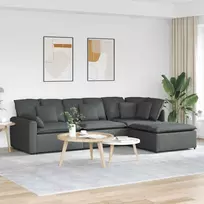 Modulinė sofa su pakoja ir pagalvėlėmis, audinys, tamsiai pilka
