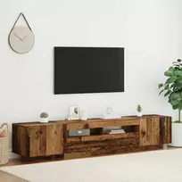 TV staliukas TV spintelė su LED lemputėmis, senovinė mediena, 200x35x40cm, inžinerinė mediena