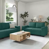 Sofa Dviejų dalių sofos komplektas su pagalvėlėmis, tamsiai žalias audinys