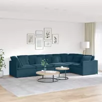 Modulinė sofa su pagalvėlėmis, aksominė, mėlyna