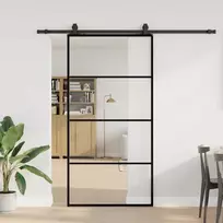 Stumdomos durys su furnitūra, juodos, 102,5x205 cm, ESG stiklas