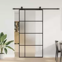 Stumdomos durys su furnitūra, juodos, 102,5x205 cm, ESG stiklas