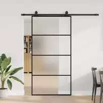 Stumdomos durys su furnitūra, juodos, 102,5x205 cm, ESG stiklas