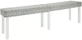 Suoliukas, baltas, 160x35x45 cm, natūralus kubu rotangas ir raudonmedžio masyvas