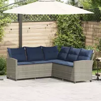Lauko baldų komplektas L formos sofa su pagalvėlėmis, pilka, poliratanas