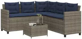 Lauko baldų komplektas Sodo sofa su stalu ir pagalvėlėmis, L formos, pilka, poliratanas