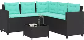 Lauko baldų komplektas Sodo sofa su stalu ir pagalvėlėmis, L formos, juodas, poliratanas