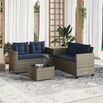 Lauko baldų komplektas Sodo sofa su stalu ir pagalvėlėmis, L formos, pilka, poliratanas