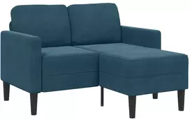 Dvivietė sofa su šezlongu, L formos, mėlyna, 125 cm, aksomas