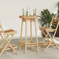 Lauko baro stalas, apvalus, Ø55x100 cm, bambukas, Ø55x100 cm