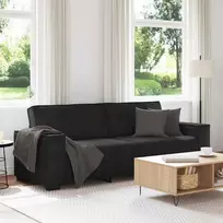 Trivietė sofa, juoda, 220x78x84 cm, aksominė