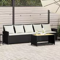 Lauko baldų komplektas Sodo sofa, 5 vietų, su pagalvėlėmis, juoda, poliratanas